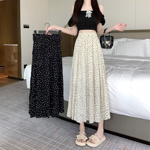 Juuri-High Waist Dotted Midi A-Line Skirt
