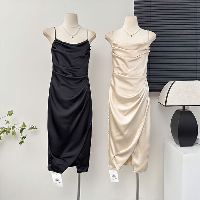 cowl neck ruched bodycon midi dress Red Midi Dress | Red Cowl Neck Ruched Side Dress
