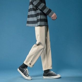 Macho-Mid Rise Plain Roll Up Cropped Straight Leg Pants
