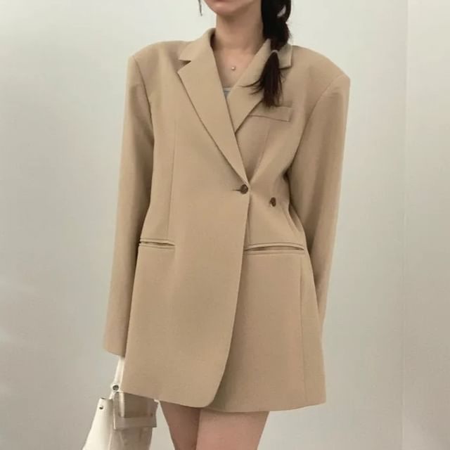 Coris-Notch Lapel Plain Double Breasted Blazer