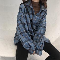Lumierii - Long-Sleeve Plaid Shirt / Lace Trim Undershorts Lumierii - Long-Sleeve Plaid Shirt / Lace Trim Undershorts