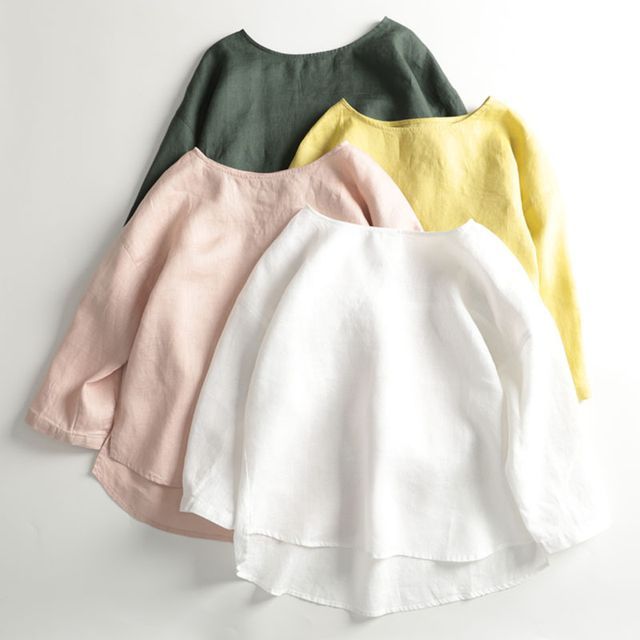 Lewwe-34-Sleeve Boat Neck Plain Linen Blouse