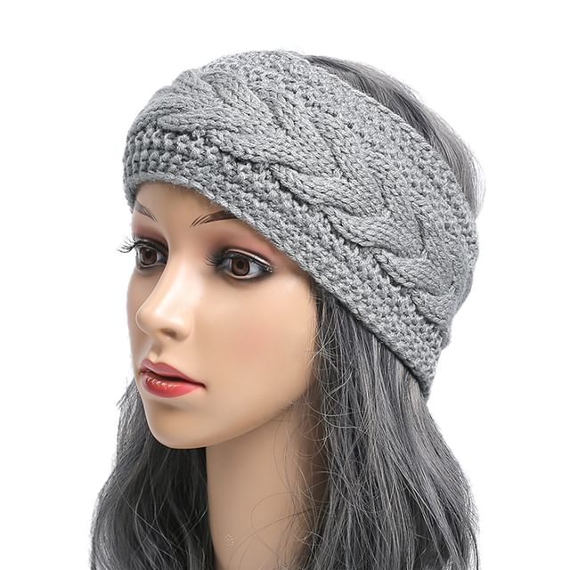 Kinoxslone-Plain Fleece-Lined Cable Knit Headband