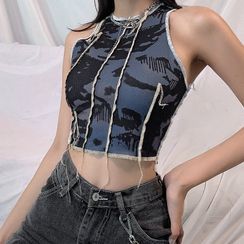 Bababy - Printed Distressed Hem Cropped Tank Top Bababy - Printed Distressed Hem Cropped Tank Top