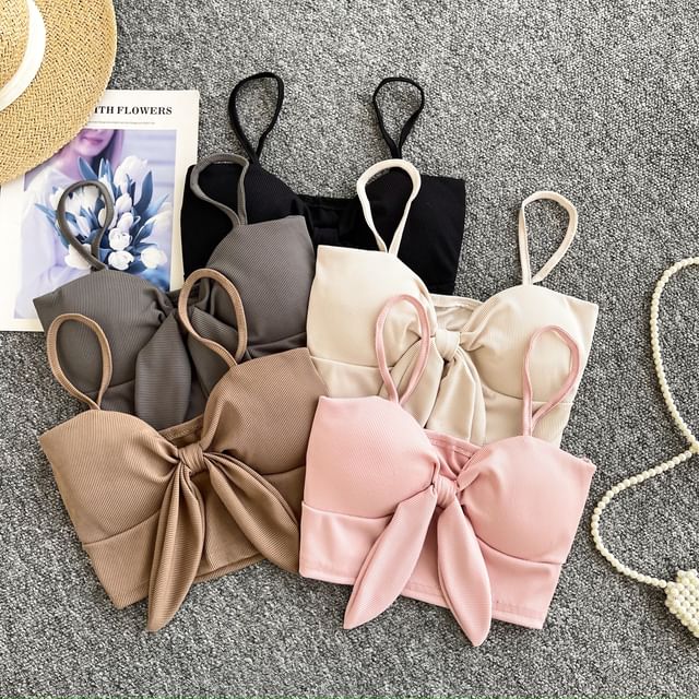 Lucuna-Plain Bow Crop Bra Top