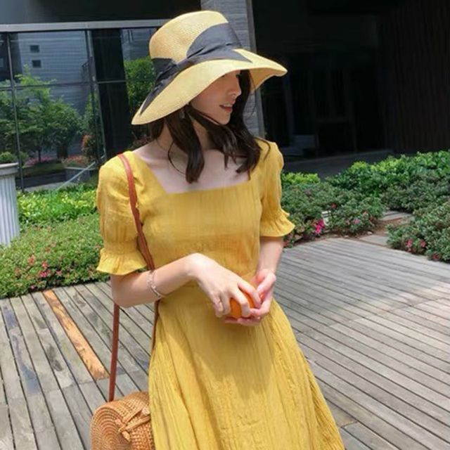 Everose-Short-Sleeve Plain A-Line Dress