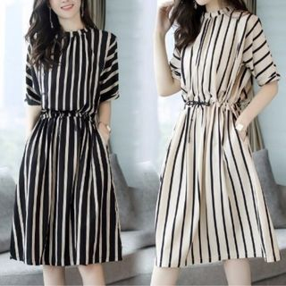 Carminola - Striped Short-Sleeve Midi Dress | YesStyle