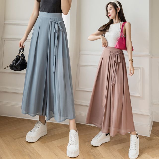 Meatacci - High Waist Wide Leg Chiffon Pants | YesStyle