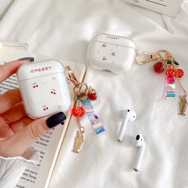 Gadget City - Cherry Print Transparent AirPods Earphone Case Skin + Cherry Keychain