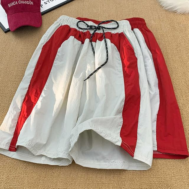 Mimiyox-Elastic Waist Two Tone Casual Shorts