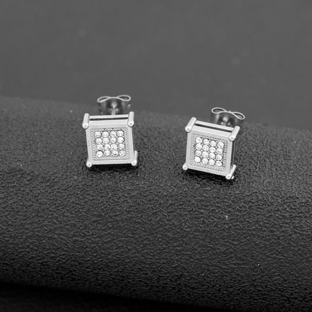 Juanitro-Square Rhinestone Alloy Stud Earring