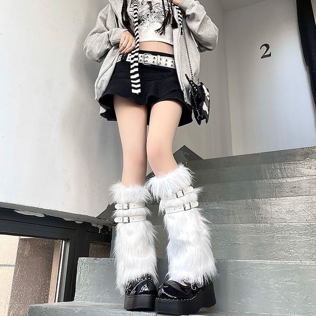 Gentiana-Fluffy Leg Warmers Garter Set