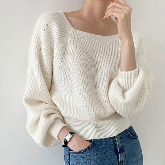 Bolgivy-Square Neck Plain Sweater
