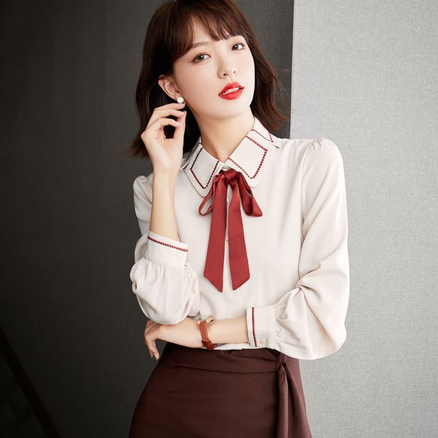 ribbon tie neck blouse