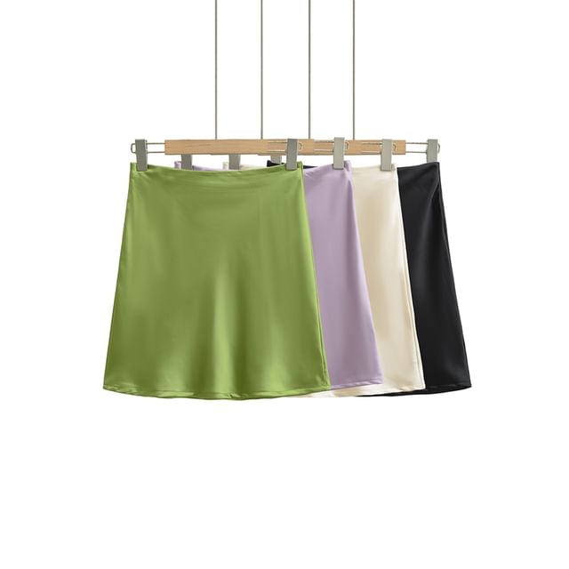 Ulark-High Waist Plain Mini A-Line Skirt