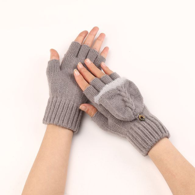 Kinoxslone-Cable Knit Fingerless Gloves with Flap