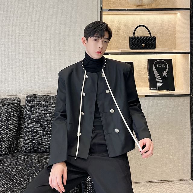 Zentrus-Double Breasted Plain Crop Jacket