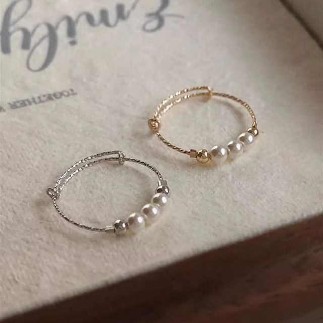 Hansha-Faux Pearl Beaded Wire Ring