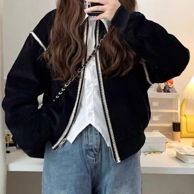 Cloud Nine-Contrast Trim Zip-Up Jacket