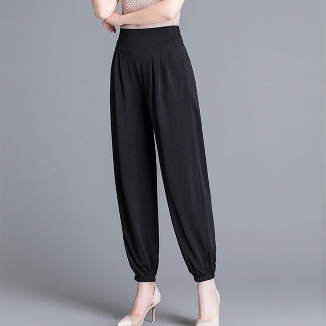 Everose-Elastic Waist Plain Harem Sweatpants