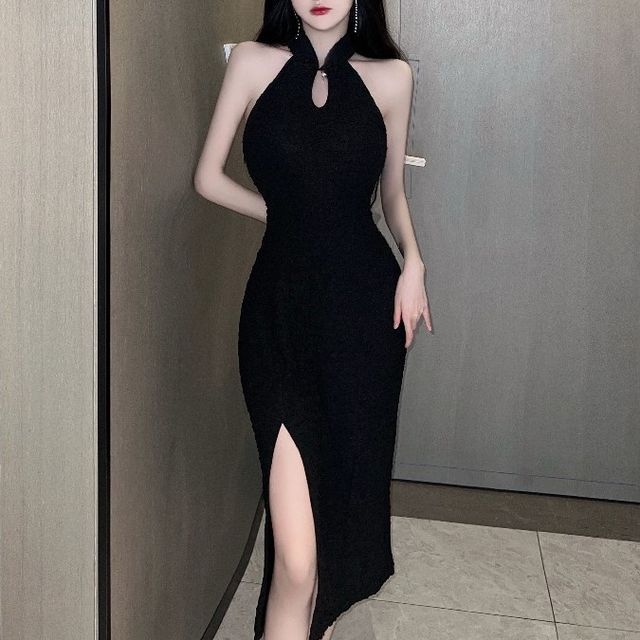 slim fit dress slacks Embellished Halter Neck Keyhole Gown main image 0