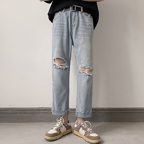Mr. Right - Distressed Wide-Leg Jeans
