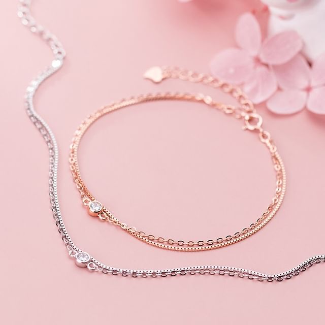 A-ROCH-Rhinestone Layered S925 Sterling Silver Bracelet
