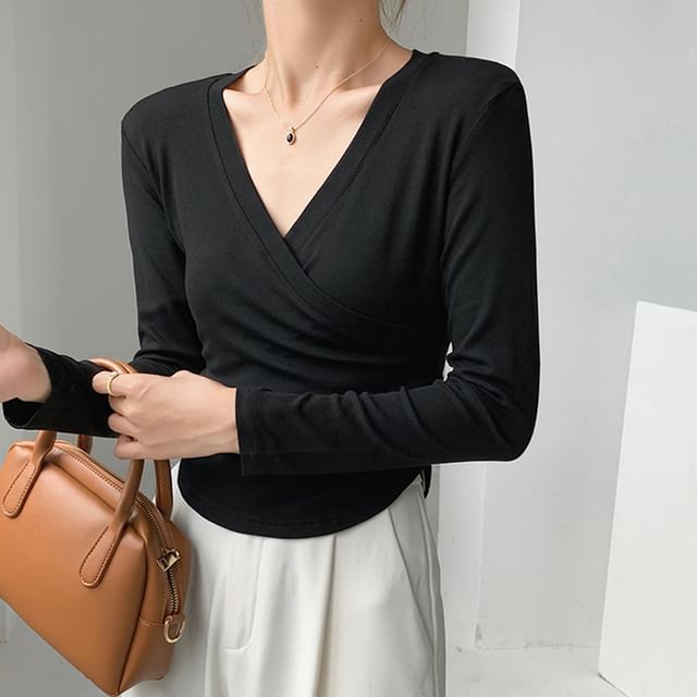 Dragan Pulse-Long-Sleeve V-Neck Plain T-Shirt