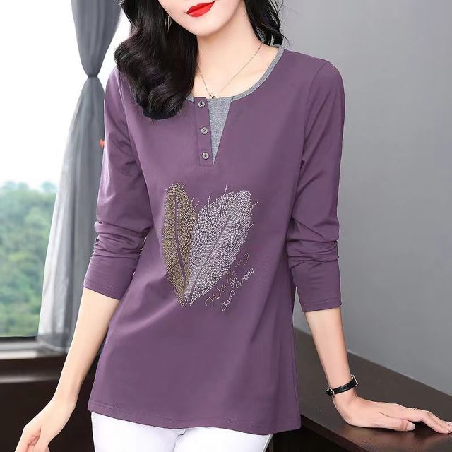 Everose-Long-Sleeve Rhinestone T-Shirt