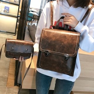 Musa Fiber Backpack MUSA - Set: Faux Leather Backpack + Crossbody Bag | YesStyle