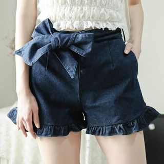 denim frill shorts