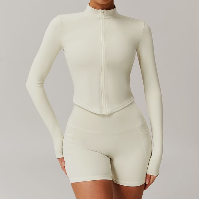 Skinniano-Mock Neck Zip-Up Plain Sports Jacket