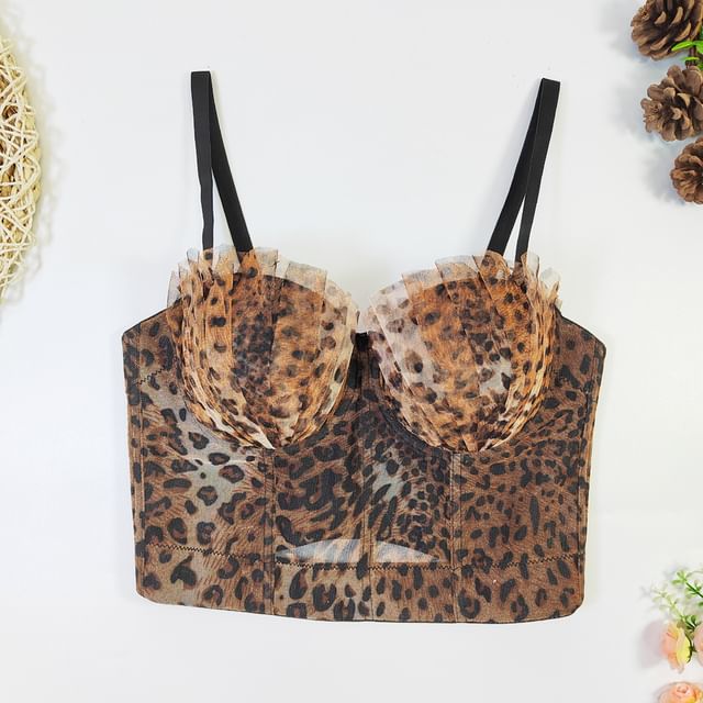 Doowex-Sweetheart Neck Leopard Print Crop Bustier Top