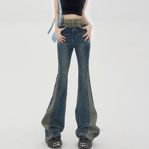 Mid Rise Washed Paneled Bootcut Jeans