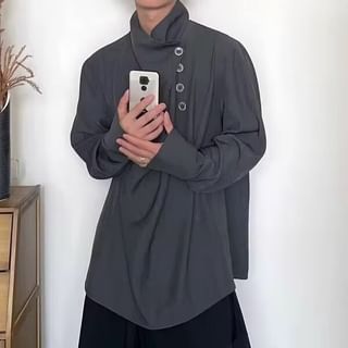 Lingaris-Long-Sleeve Turtleneck Plain Shirt