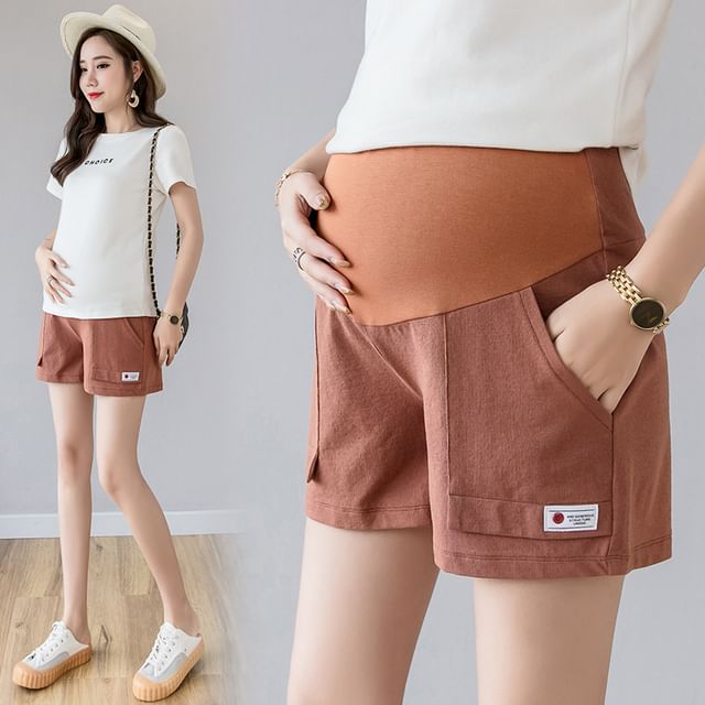 Rosy Street-Maternity Elastic Waist Plain Shorts