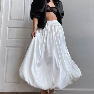 Shantaulpe - High Waist Plain Gathered Maxi A-Line Balloon Skirt