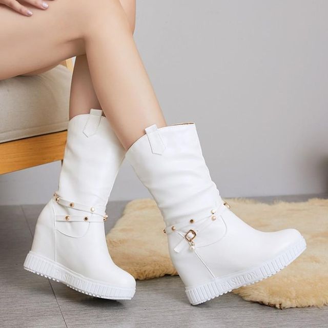 wedge mid calf boot