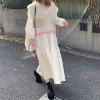 Caocaosuit - Sweater Vest / Long-Sleeve Midi A-Line Dress | YesStyle
