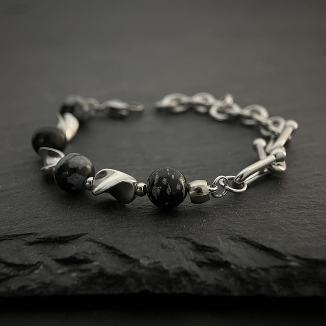 Black Degree-Bead Chain Stainless Steel Bracelet