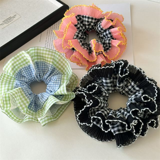 enthice-Plaid Accordion Layered Scrunchie