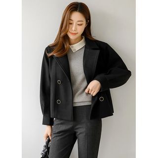 Styleonme Double Breasted Woolen Pea Coat