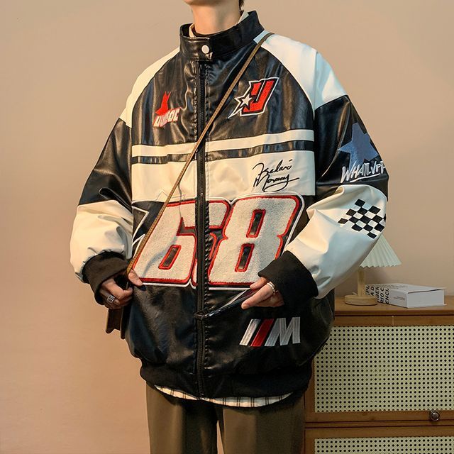 超ポイントバック祭】 BIG LOGO APPLIQUE STAND COLLAR JACKET econet.bi