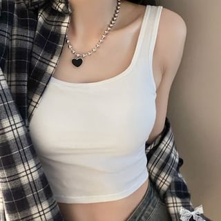 JVL-Scoop Neck Plain Crop Tank Top