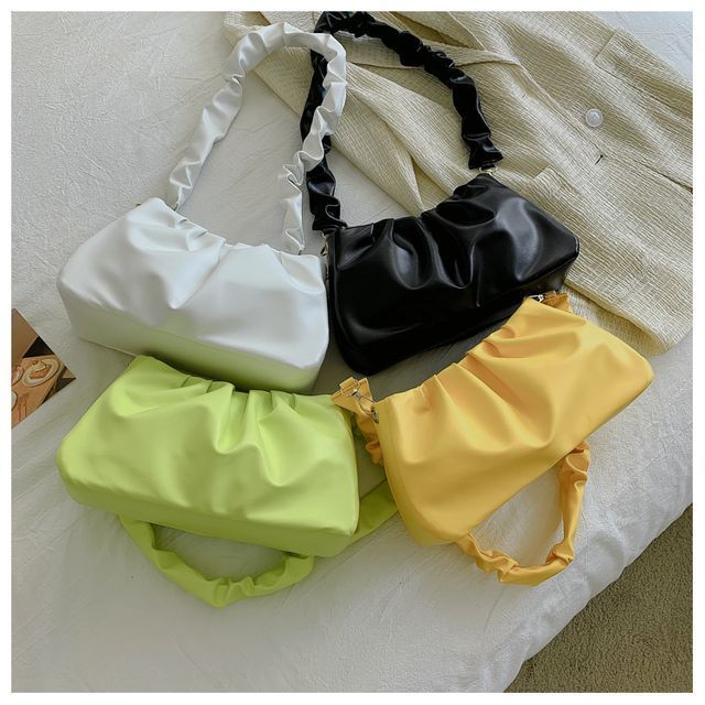 Basaran-Ruched Faux Leather Shoulder Bag