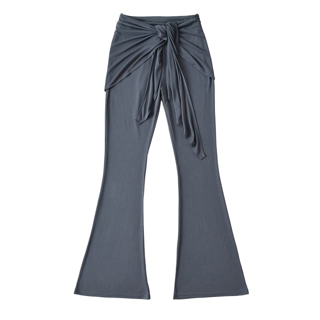 Asiris-Mid Waist Plain Knot Flared Pants
