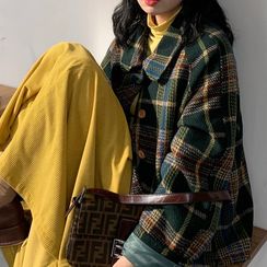 monroll - Plaid Jacket / Plain Long-Sleeve Top / A-Line Midi Skirt monroll - Plaid Jacket / Plain Long-Sleeve Top / A-Line Midi Skirt