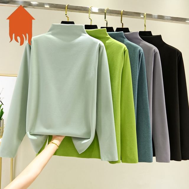 JVL-Long-Sleeve Mock Neck Plain T-Shirt
