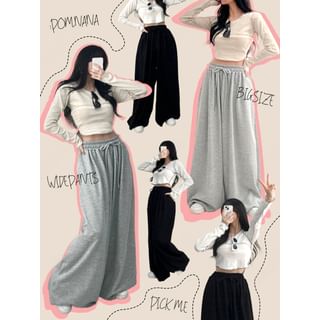 Chubby Girl Drawstring Waist Plain Loose-Fit Sweatpants Sale