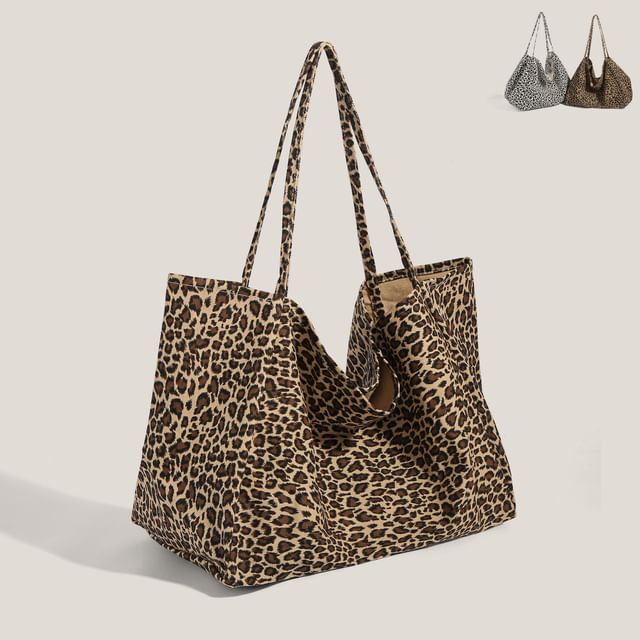 Bolso-Leopard Print Canvas Tote Bag